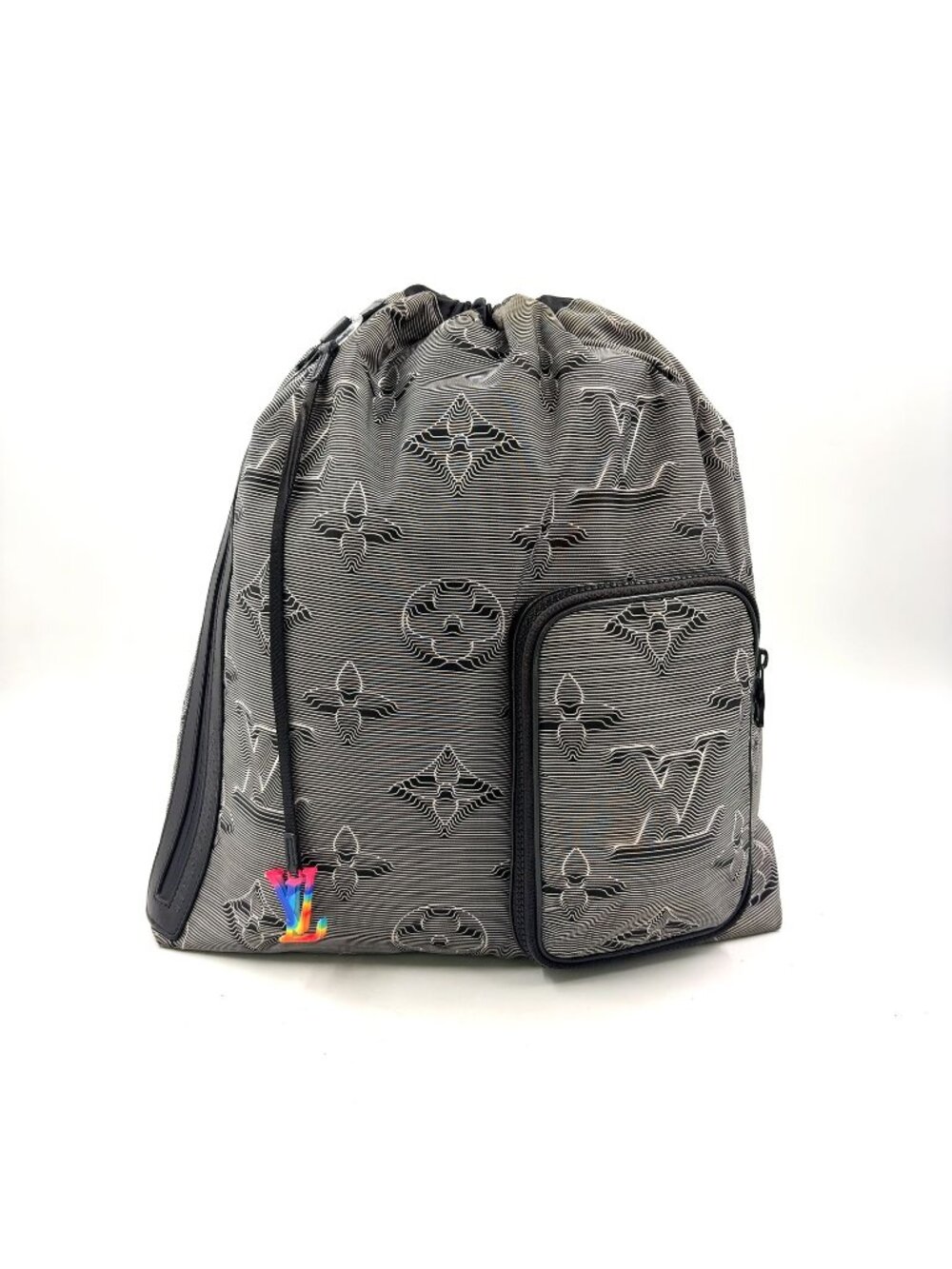 Louis Vuitton Drawstring Leather Nylon Black White Backpack